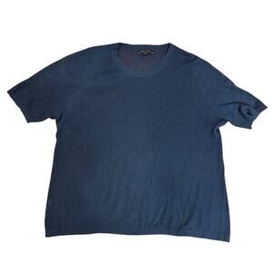 ANN TAYLOR Navy Blue Linen Short Sleeve Round Neck Pullover Sweater Women's XL